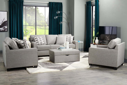 Canapé Sawyer de 83 po fabriqué au Canada en tissu d'apparence lin avec coussins réversibles et coussins décoratifs - gris clair