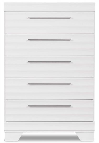 Commode de chambre à coucher Olivia, 5 tiroirs, 31 l x 47,9 h, fabriquée au Canada - Blanc | Commode verticale Olivia de 31 po (L) x 47,9 po (H) à 5 tiroirs pour la chambre à coucher, fabriquée au Canada - blanche