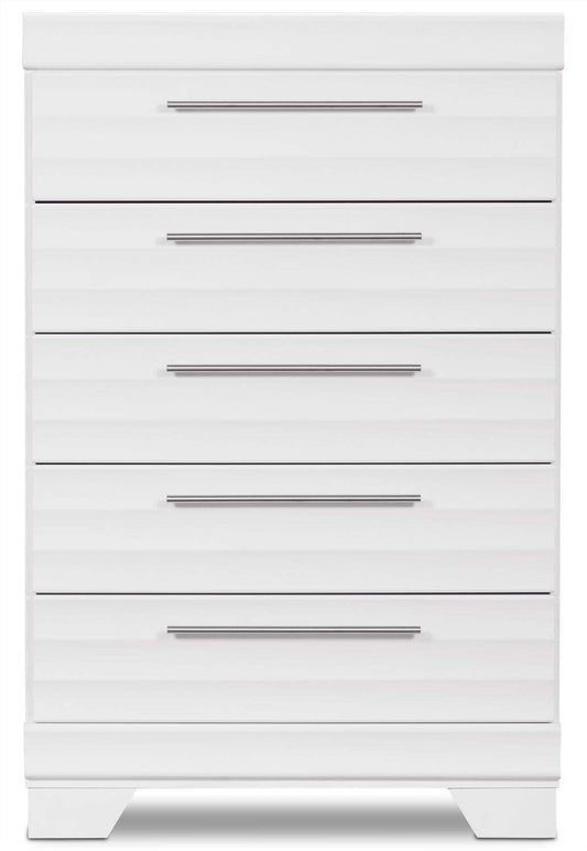 Commode de chambre à coucher Olivia, 5 tiroirs, 31 l x 47,9 h, fabriquée au Canada - Blanc | Commode verticale Olivia de 31 po (L) x 47,9 po (H) à 5 tiroirs pour la chambre à coucher, fabriquée au Canada - blanche