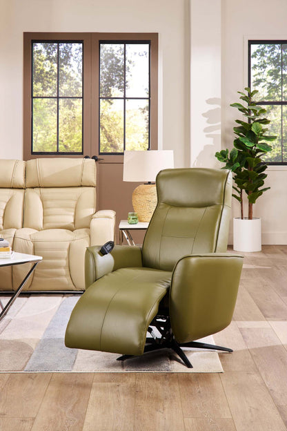 Fauteuil de massage à inclinaison électrique Serene de 31 po en cuir avec véritables appuie-tête électrique et siège chauffant - vert