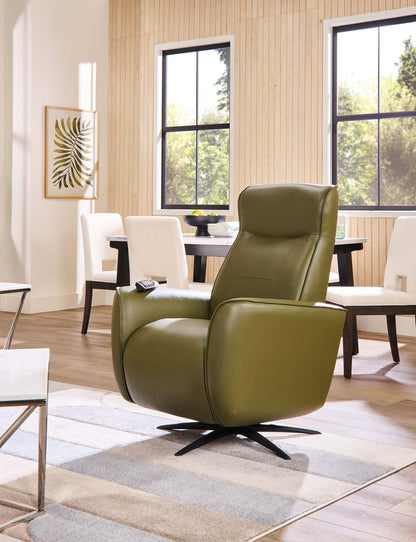 Fauteuil de massage à inclinaison électrique Serene de 31 po en cuir avec véritables appuie-tête électrique et siège chauffant - vert