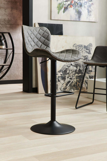 Tabouret de bar Seth avec siège pivotant et réglable, tissu en cuir végétalien, métal - Gris | Tabouret de bar Seth en tissu de cuir végétalien et en métal avec siège pivotant et réglable - gris