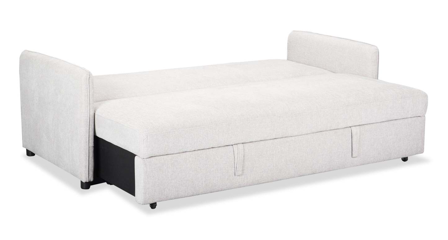 Canapé-lit Shadow de 82,5 po en tissu d'apparence lin avec rangement et deux accoudoirs coussinés - gris