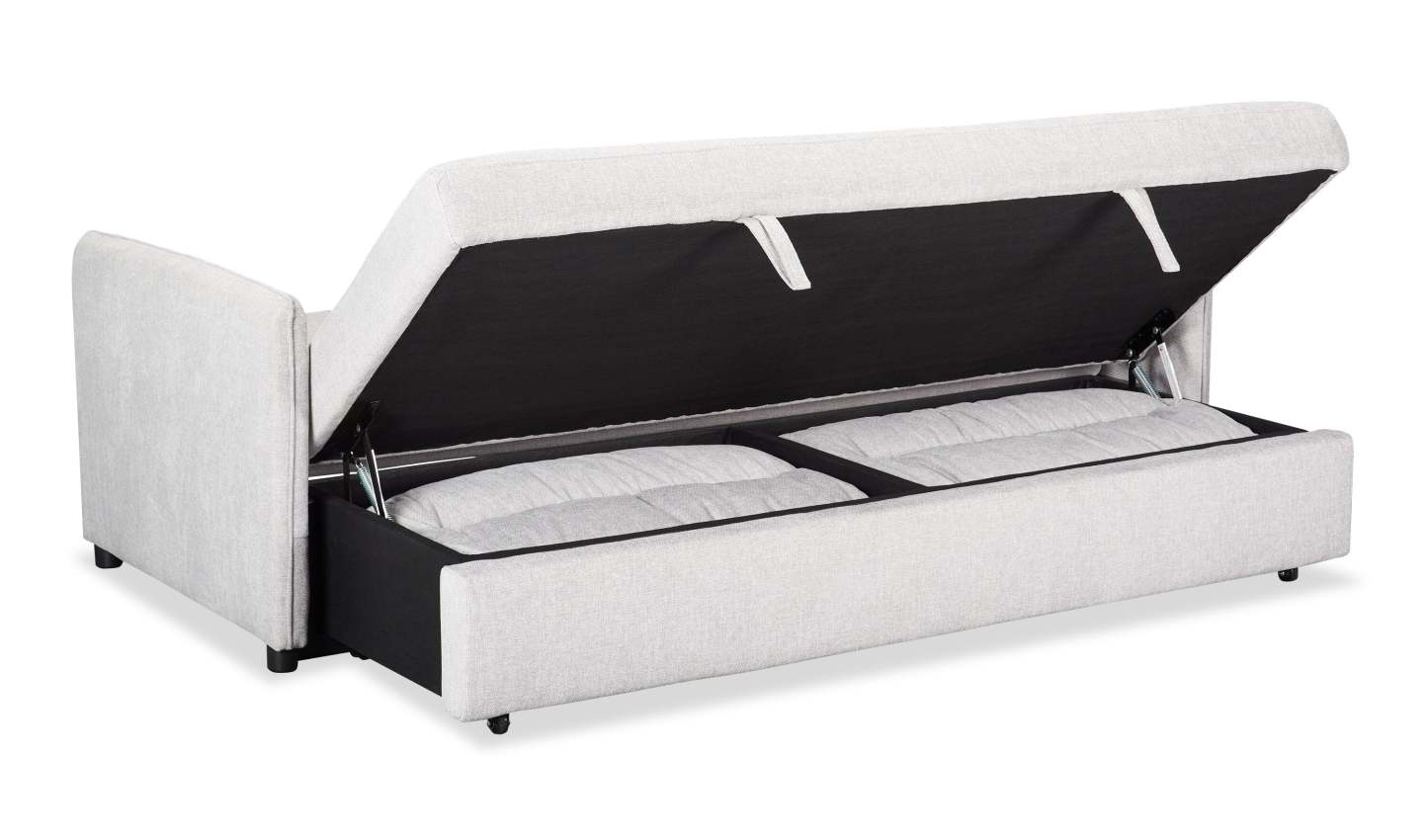 Canapé-lit Shadow de 82,5 po en tissu d'apparence lin avec rangement et deux accoudoirs coussinés - gris