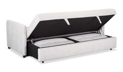 Canapé-lit Shadow de 82,5 po en tissu d'apparence lin avec rangement et deux accoudoirs coussinés - gris