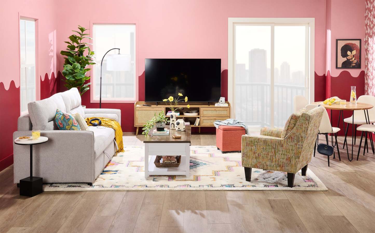 Canapé-lit Shadow de 82,5 po en tissu d'apparence lin avec rangement et deux accoudoirs coussinés - gris