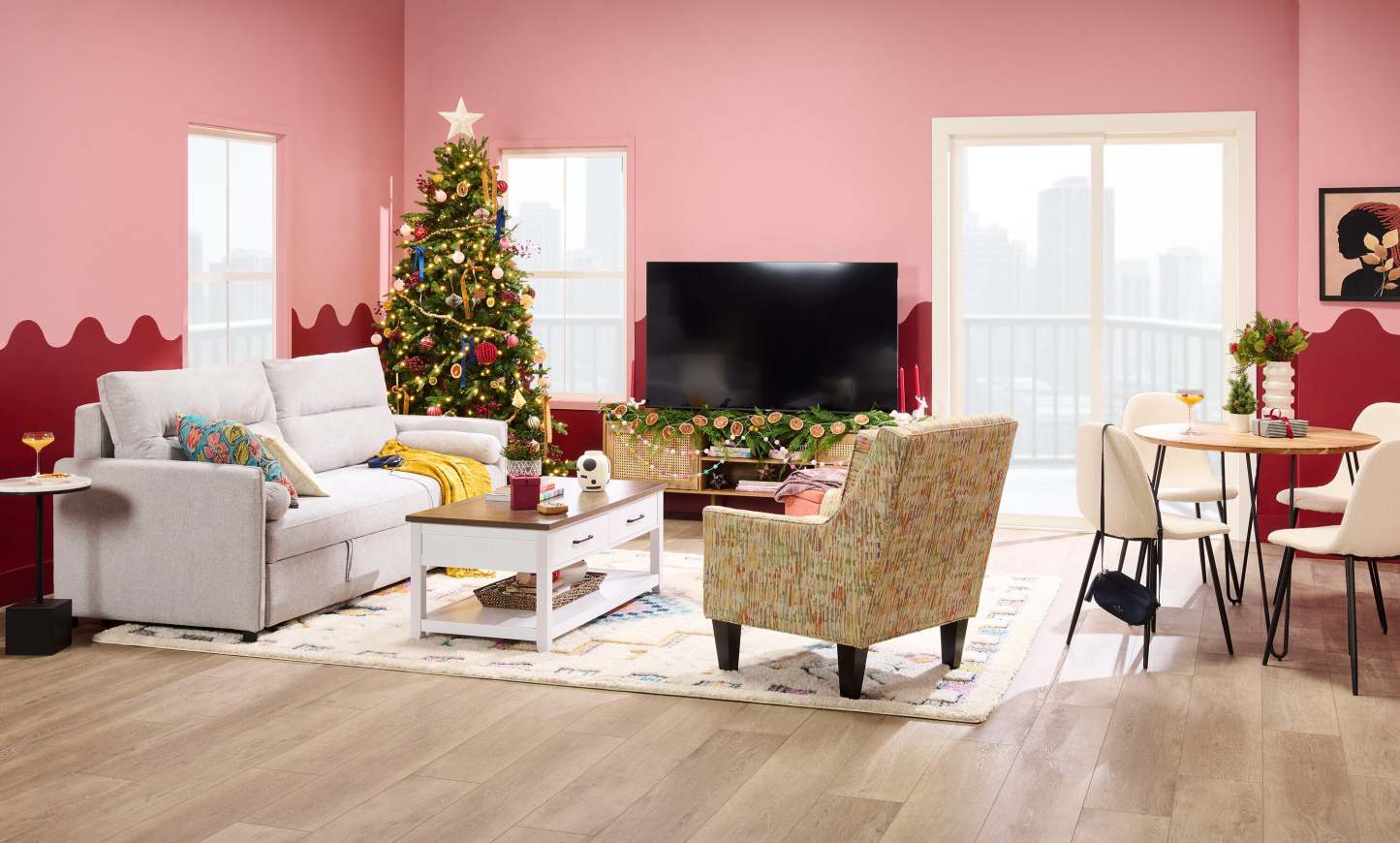 Canapé-lit Shadow de 82,5 po en tissu d'apparence lin avec rangement et deux accoudoirs coussinés - gris