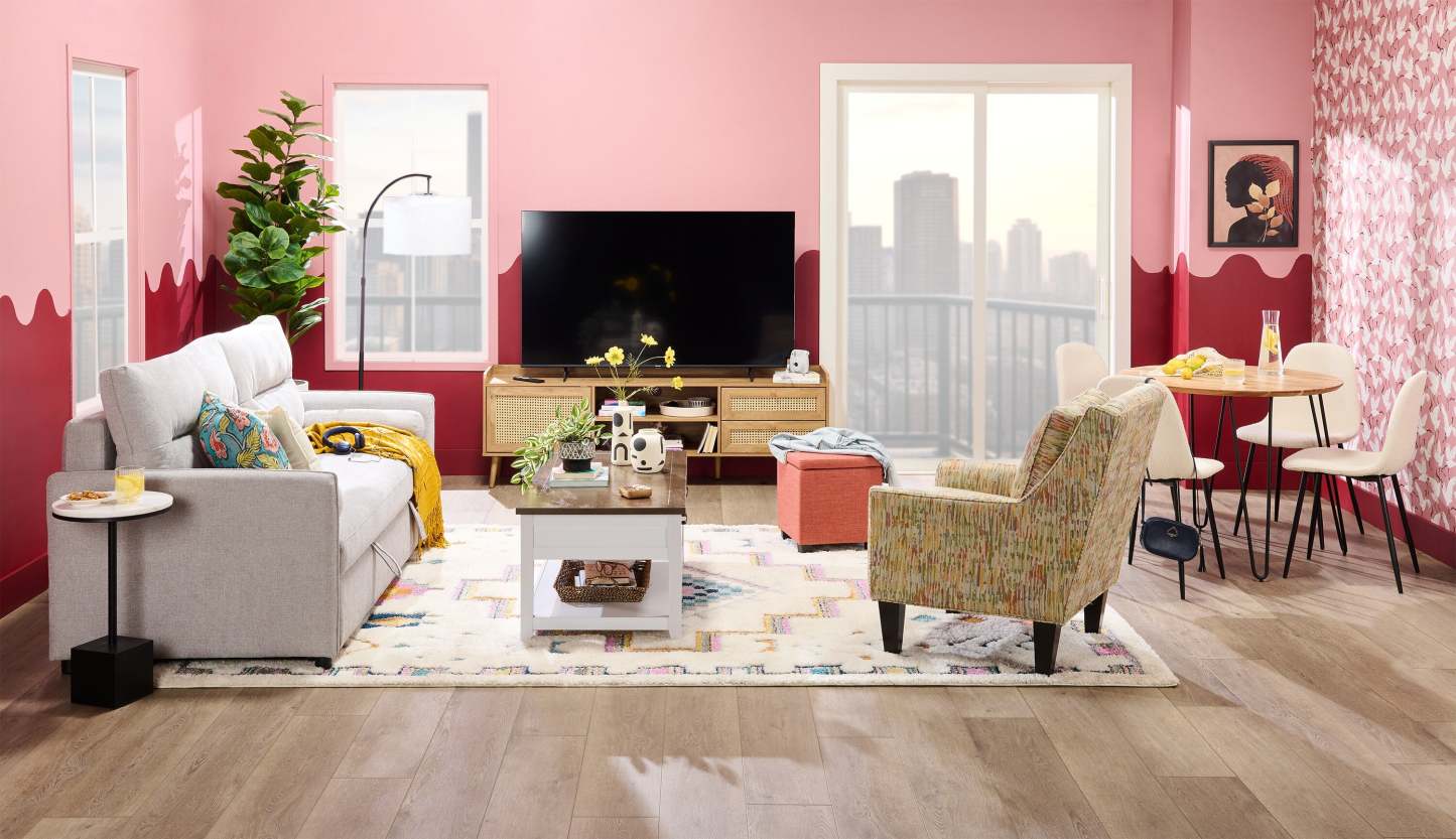 Canapé-lit Shadow de 82,5 po en tissu d'apparence lin avec rangement et deux accoudoirs coussinés - gris