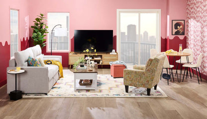 Canapé-lit Shadow de 82,5 po en tissu d'apparence lin avec rangement et deux accoudoirs coussinés - gris