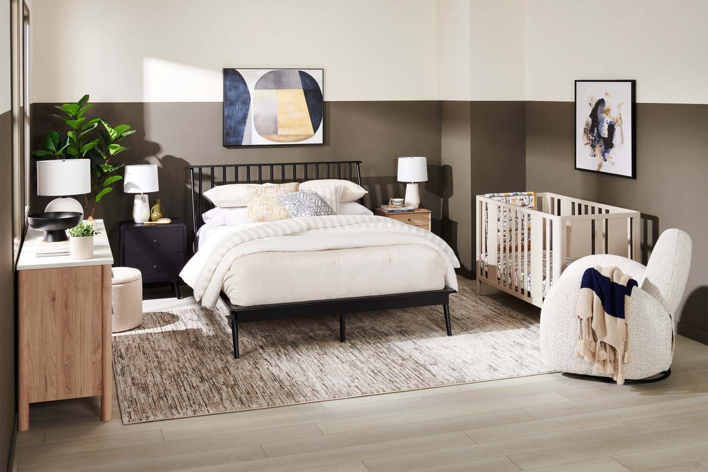 Lit plateforme Milan avec tête de lit et cadre, moderne milieu de siècle, noir - Queen Size | Lit plateforme Milan de style moderne du milieu du 20e siècle avec tête de lit et cadre de lit, noir - format grand lit