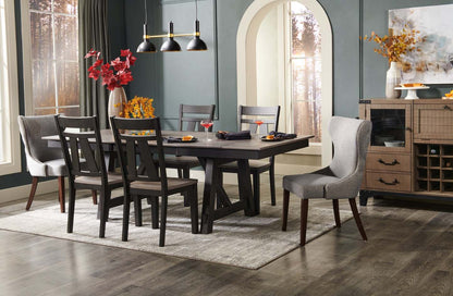 Chaise de salle à manger à dossier à oreilles Shea avec tissu d'apparence lin, Bois - Gris | Chaise de salle à manger Shea à oreilles en tissu d'apparence lin et en bois - grise