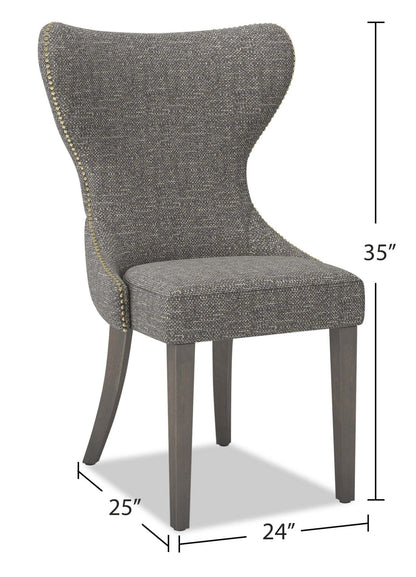 Chaise de salle à manger à dossier à oreilles Shea avec tissu d'apparence lin, Bois - Gris | Chaise de salle à manger Shea à oreilles en tissu d'apparence lin et en bois - grise