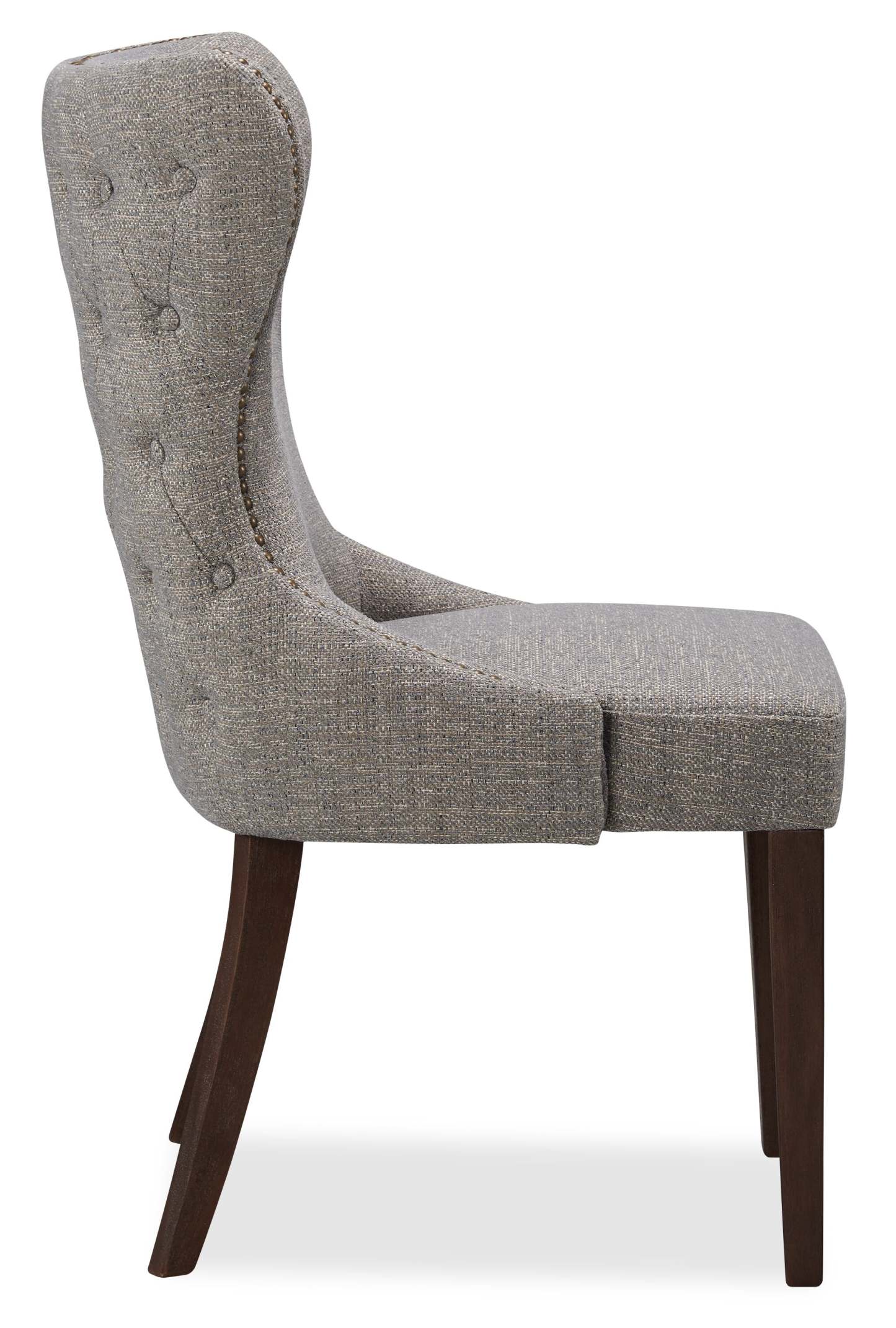Chaise de salle à manger à dossier à oreilles Shea avec tissu d'apparence lin, Bois - Gris | Chaise de salle à manger Shea à oreilles en tissu d'apparence lin et en bois - grise