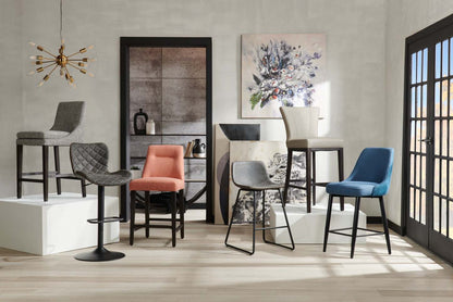 Tabouret de bar Seth avec siège pivotant et réglable, tissu en cuir végétalien, métal - Gris | Tabouret de bar Seth en tissu de cuir végétalien et en métal avec siège pivotant et réglable - gris