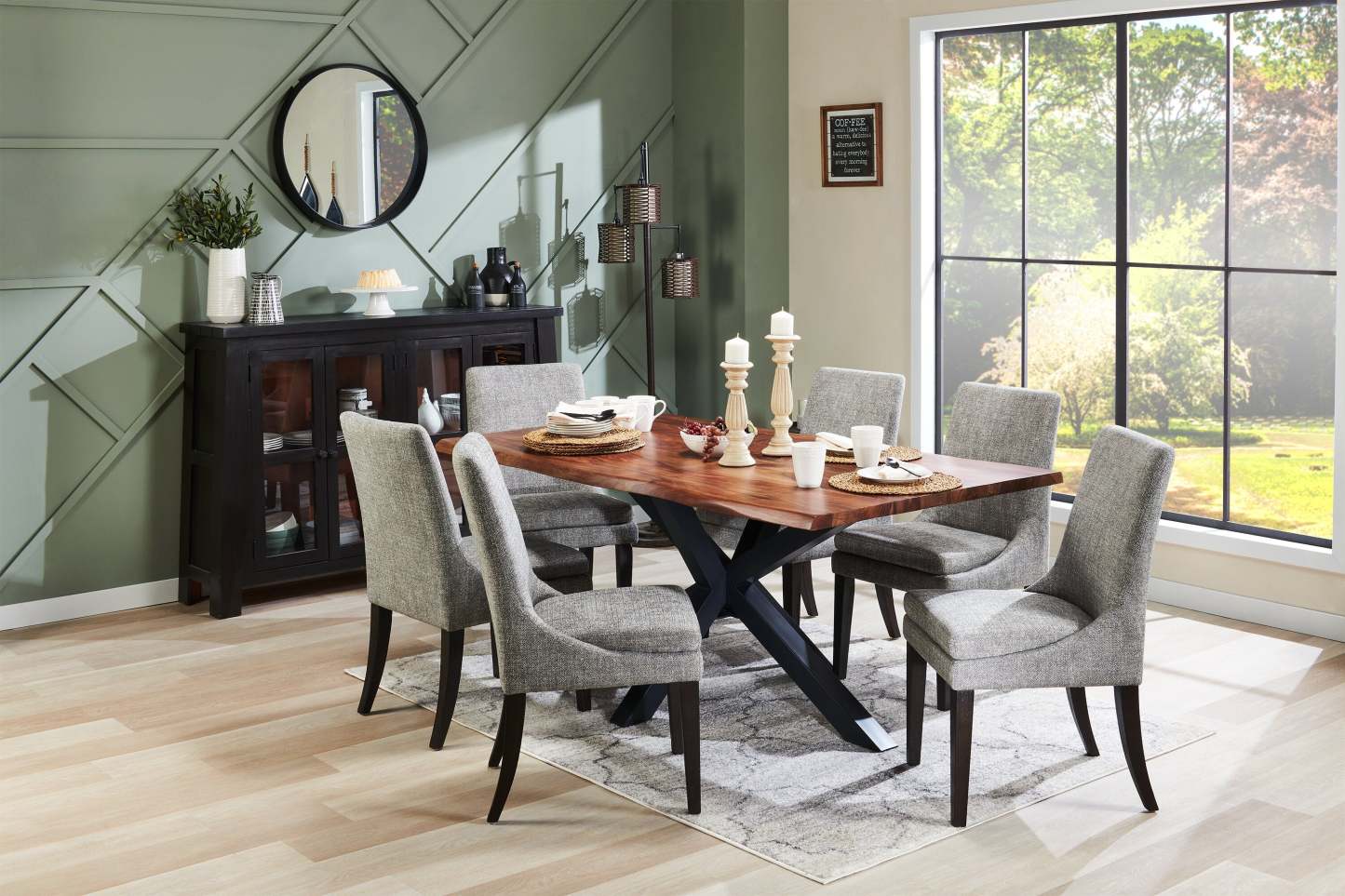 Chaise de salle à manger Shilo avec tissu d'apparence lin, bois - Gris | Chaise de salle à manger Shilo en tissu d'apparence lin et en bois - grise