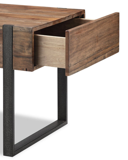 Table de chaise rustique Manchester 22 avec rangement - Bois brun avec base en fer|Table de fauteuil rustique Manchester de 22 po avec rangement - bois brun avec base en fer