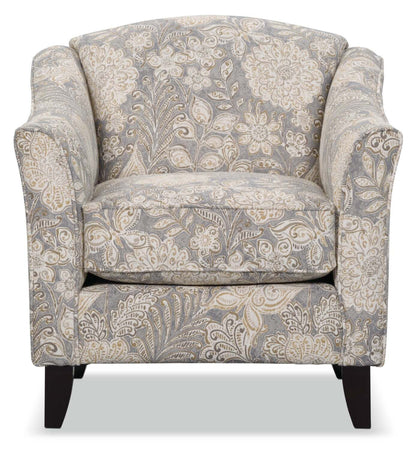Fauteuil d’appoint Wynn de 33 po fabriqué au Canada en tissu d’apparence lin avec accoudoirs évasés et pattes en bois - floral multicolore