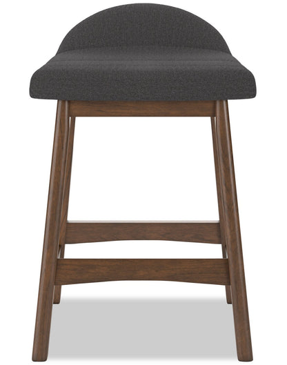 Tabouret à hauteur de comptoir Jovi avec tissu d'apparence lin, Bois - Charbon | Tabouret Jovi de hauteur comptoir en tissu d'apparence lin et en bois - anthracite