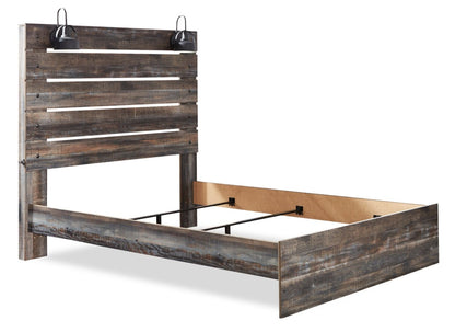 Lit à panneaux Abby avec tête de lit et cadre, LED, USB, marron - Queen Size | Lit à panneau Abby avec tête de lit, cadre de lit, éclairage à DEL et port USB, brun - format grand …