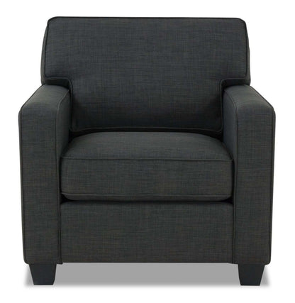 Made in Canada Sawyer 35 Linen-Look Fabric Chair with Reversible Cushions and Track Arms - Charcoal Grey | Fauteuil Sawyer de 35 po fabriqué au Canada en tissu d’apparence lin avec coussins réversibles et accoudoirs rectilignes - gris anthracite