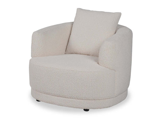 Fauteuil arrondi Moon de 35,8 po en tissu avec coussin décoratif - blanc amande laineux