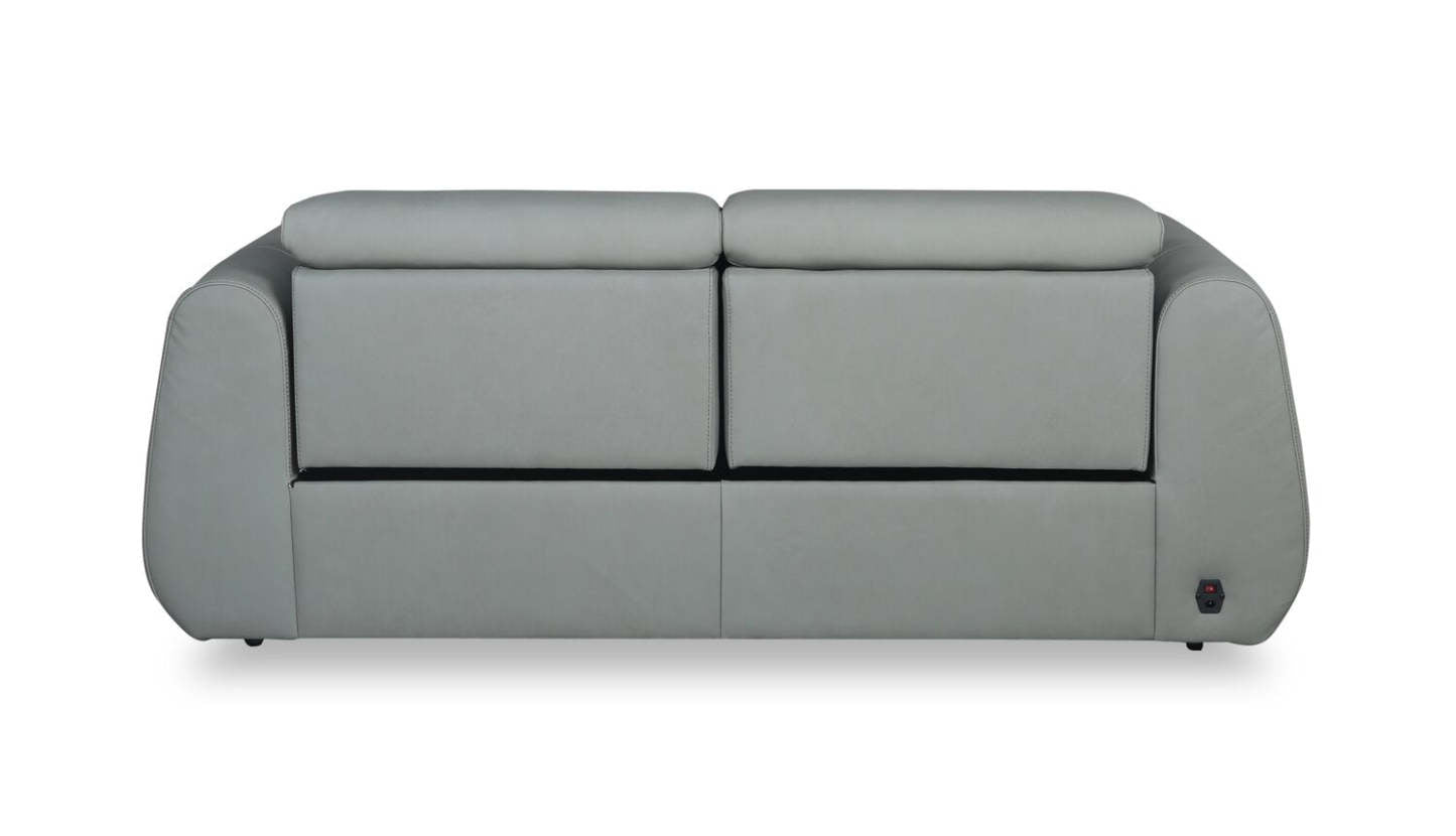 Sofa à inclinaison électrique Gianna de 76 po en cuir véritable avec appuie-têtes électriques et ports USB - bleu spa
