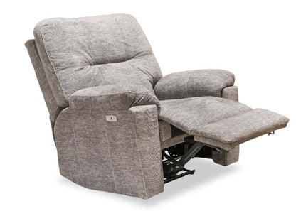 Fauteuil à inclinaison électrique Fynn 40 po fabriqué au Canada, en tissu de chenille avec port USB - gris tourterelle