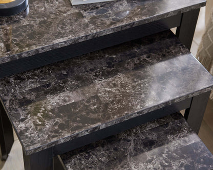 Roma 25 Tables gigognes 3 pièces avec étagère - Aspect marbre noir | 3 tables gigognes Roma de 25 po avec tablette - imitation de marbre noir