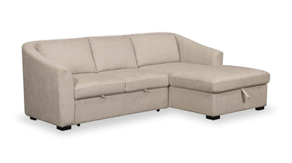 Canapé-lit sectionnel Envy 2 pièces orienté vers la droite en tissu chenille avec méridienne de rangement - Beige amande | Canapé-lit sectionnel de droite Envy 2 pièces en tissu chenille avec méridienne de rangement - beige amande