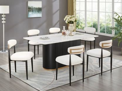 Kort & Co. Capri Dining Table with Marble-Look Top & Gold Accent, Pedestal Base, 72W - Black/White | Table de salle à manger Capri de Kort & Co. de 72 po (L) avec dessus en imitation de marbre, touches dorées et base piédestal - noire et blanche