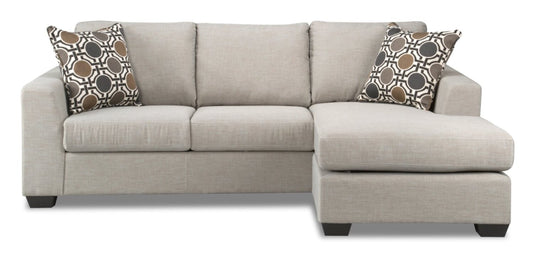 Sofa sectionnel réversible Nina 2 pièces fabriqué au Canada en tissu d’apparence lin avec coussins décoratifs - taupe