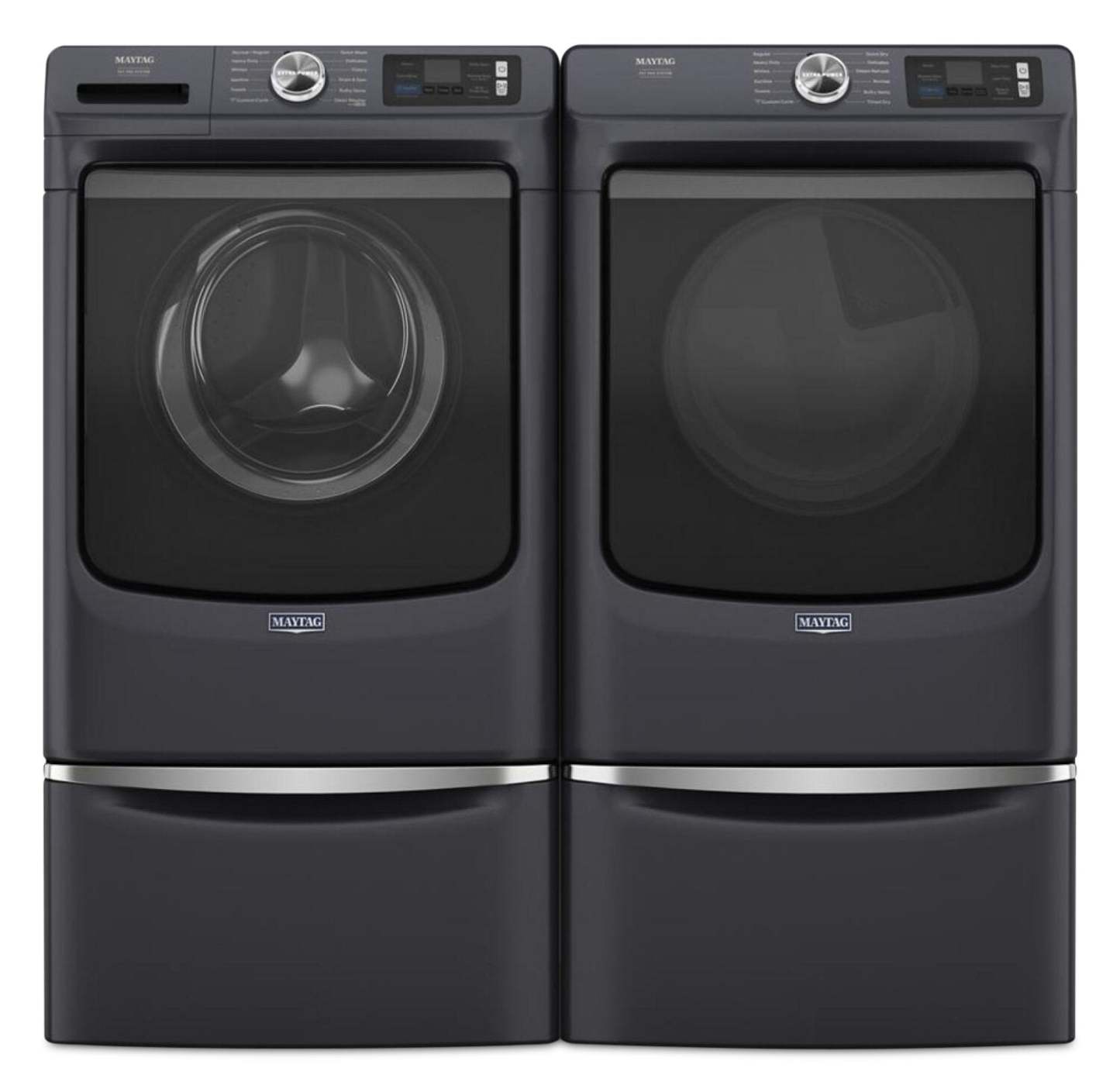 Maytag 5,8 pi3 Laveuse intelligente à chargement frontal Pet Pro et 7,4 pi3 Sécheuse à gaz - Acier minuit | Laveuse intelligente à chargement frontal Pet Pro de 5,8 pi3 et sécheuse à gaz de 7,4 pi3 de Maytag – acier minuit | MAFL702G