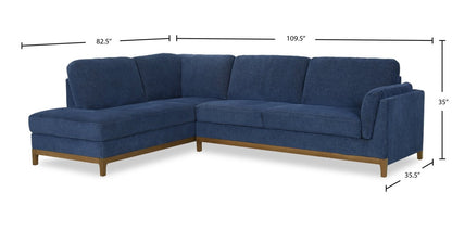 Zara 2-Piece Left-Facing Fabric Sectional with Chaise and Wood Legs - Navy | Canapé sectionnel gauche Zara 2 pièces en tissu avec chaise longue et pieds en bois - bleu marine