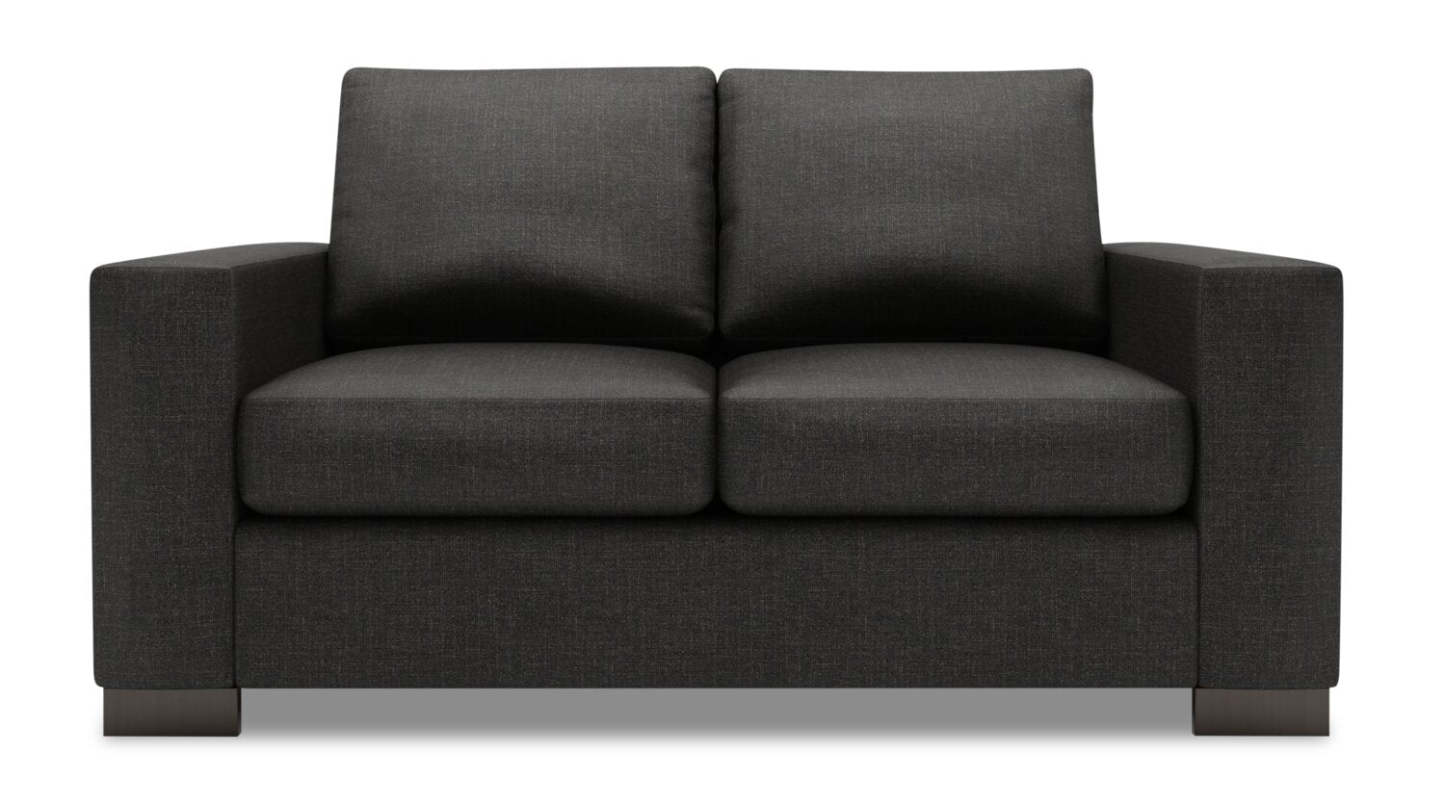 Fabriquée au Canada Causeuse personnalisable Track de Sofa Lab de 62 po en tissu d'apparence lin avec accoudoirs rectilignes - gris Luna Kohl | TR202691