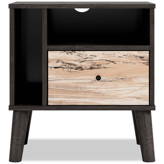Table de chevet à 1 tiroir Wolf, 23,7 L x 21,9 H, moderne du milieu du siècle – Marron bicolore et naturel | Table de nuit moderne du milieu du 20e siècle Wolf de 23,7 po (L) x 21,9 po (H) à 1 tiroir - deux teintes, brun et naturel