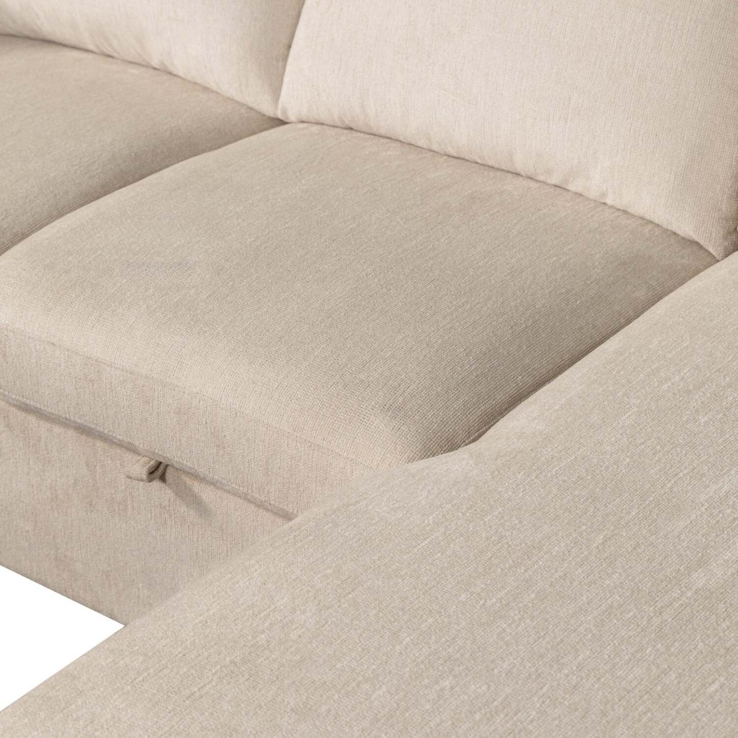 Canapé-lit sectionnel Envy 3 pièces en tissu chenille avec deux méridiennes de rangement - Beige amande | Canapé-lit sectionnel Envy 3 pièces en tissu chenille avec 2 chaises longues de rangement - beige amande