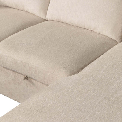 Envy 3-Piece Right-Facing Chenille Fabric Sleeper Sectional with Storage Chaise - Almond Beige | Canapé-lit sectionnel droit Envy 3 pièces en tissu de chenille avec chaise longue de rangement - beige amande