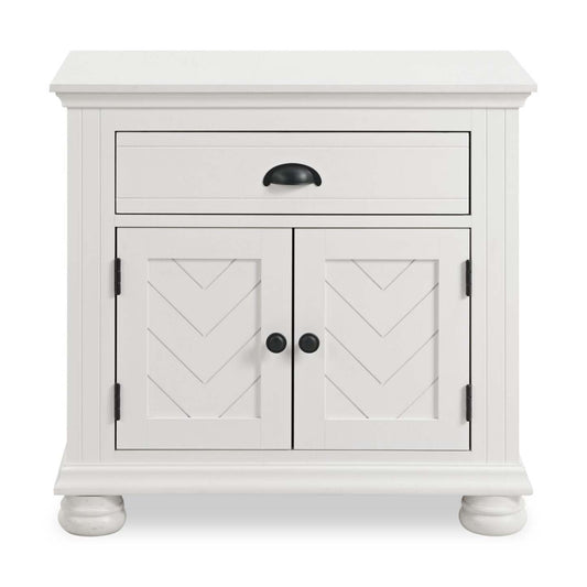 Table de chevet Ella à 1 tiroir et armoire, 28 L x 27 H - Blanc | Table de nuit Ella de 28 po (L) x 27 po (H) à 1 tiroir avec armoire - blanche