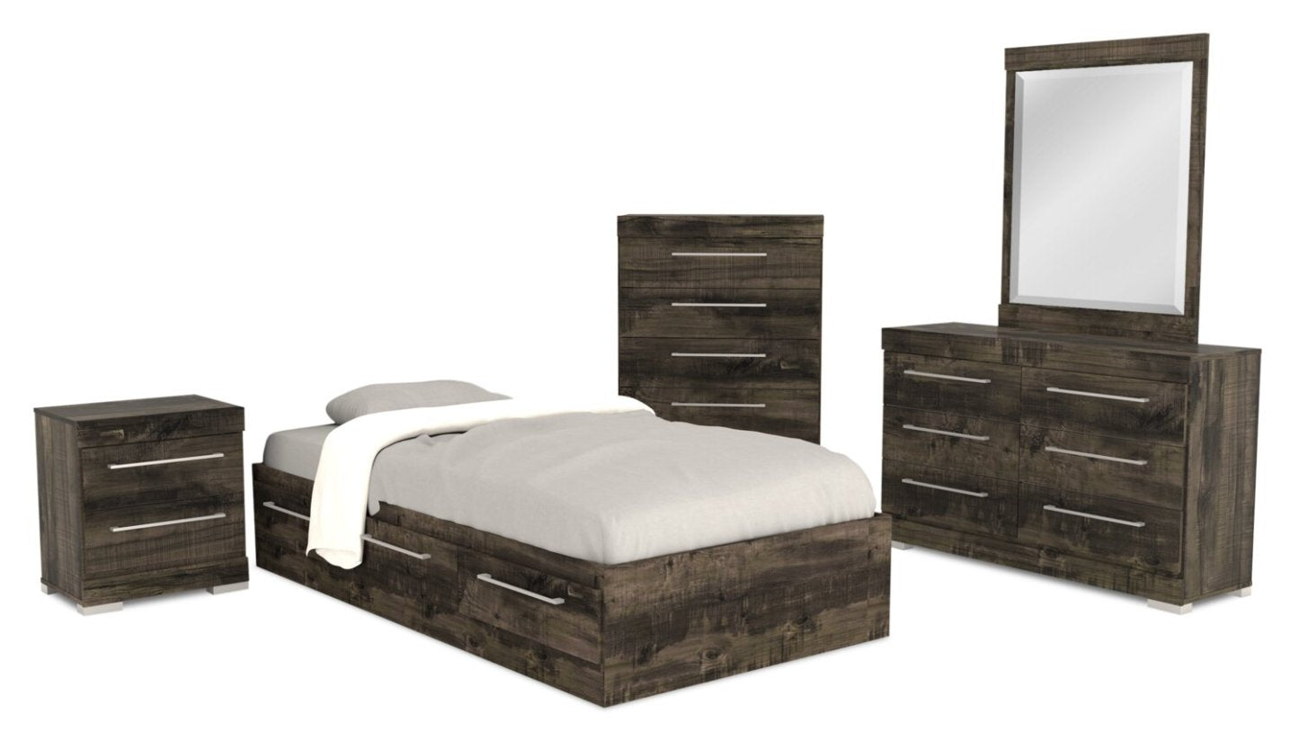 Lit Mates Riley avec rangement à 3 tiroirs pour enfants, fabriqué au Canada, gris - taille simple | Lit matelot Riley avec 3 tiroirs de rangement pour enfants, fabriqué au Canada, gris - format lit simple