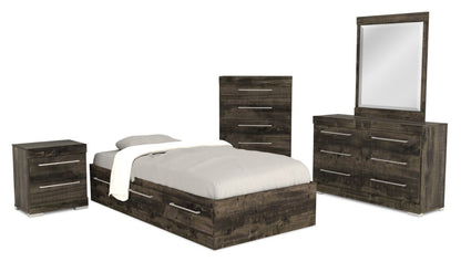 Lit Mates Riley avec rangement à 3 tiroirs pour enfants, fabriqué au Canada, gris - taille simple | Lit matelot Riley avec 3 tiroirs de rangement pour enfants, fabriqué au Canada, gris - format lit simple