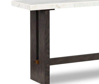 Table de canapé Warwick 52" en bois massif et marbre – Chêne blanc et brun | Table de salon Warwick de 52 po en bois massif et en marbre - blanche et chêne brun