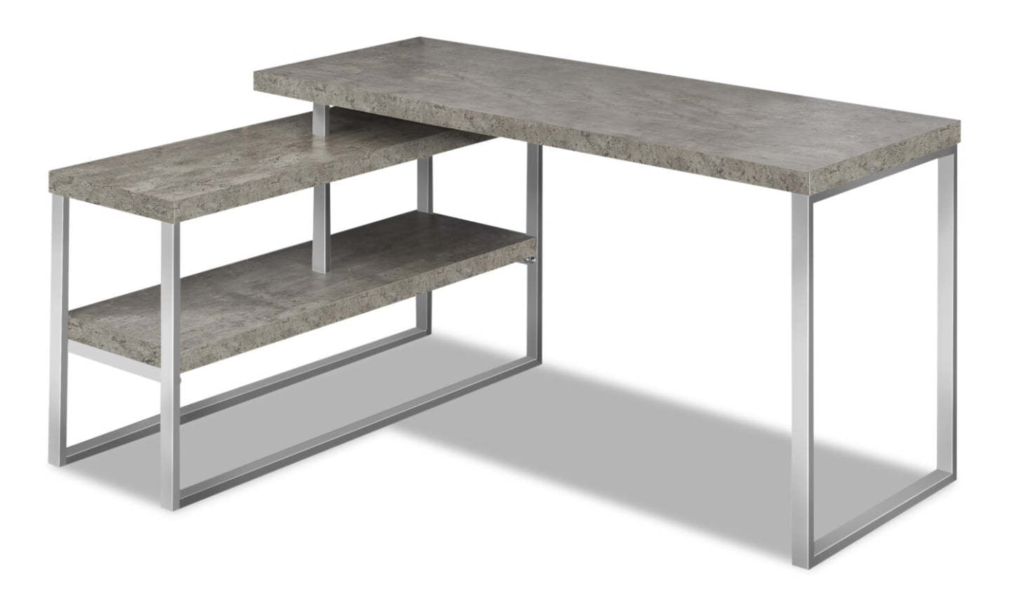Bureau en forme de L Andrea 60 avec étagère - Gris|Bureau en forme de L Andrea de 60 po avec tablette - gris