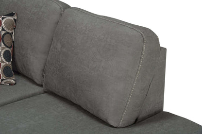 Fabriqué au Canada, canapé sectionnel Morty 2 pièces à droite en tissu d’apparence cuir avec coussins décoratifs - gris