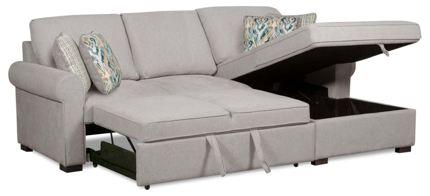Scott Living Haven 2-Piece Right-Facing Chenille Fabric Sleeper Sectional with Storage Chaise - Grey | Canapé-lit sectionnel de droite Haven de Scott Living 2 pièces en tissu de chenille avec chaise longue de rangement - gris