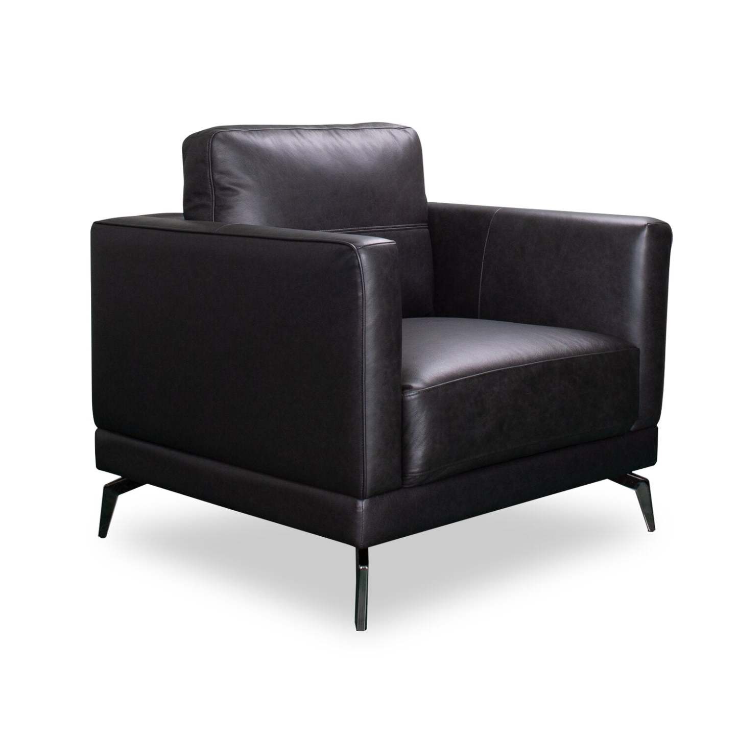 Chaise Melrose 36,5 en cuir véritable de première qualité avec pieds en métal - Noir | Fauteuil Melrose de 36,5 po en cuir de qualité supérieure avec pattes en métal véritable - noir