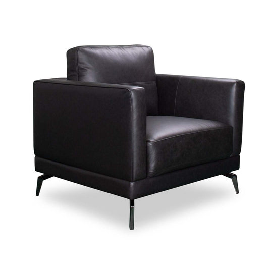 Chaise Melrose 36,5 en cuir véritable de première qualité avec pieds en métal - Noir | Fauteuil Melrose de 36,5 po en cuir de qualité supérieure avec pattes en métal véritable - noir