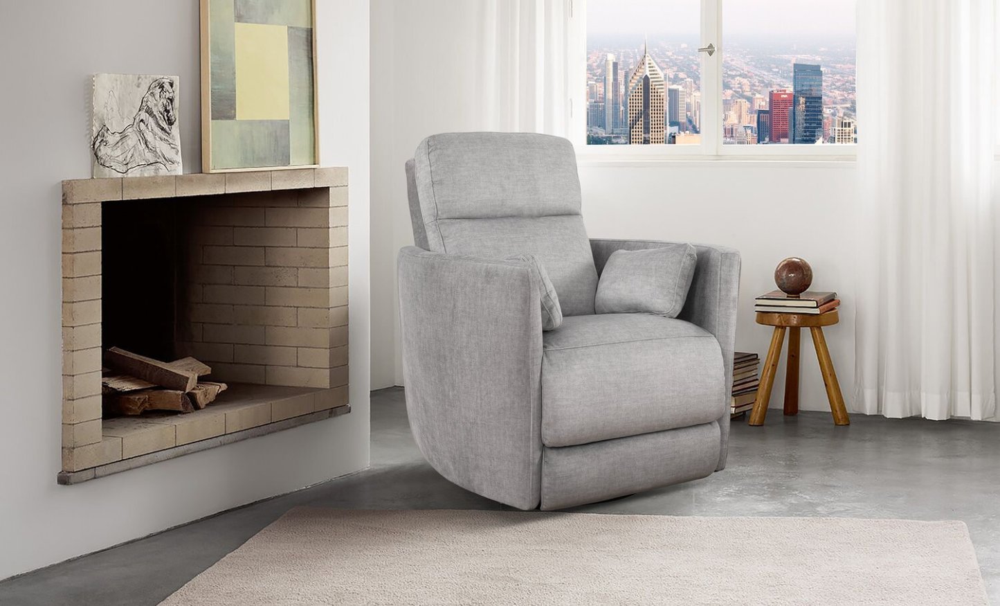 Fauteuil pivotant à inclinaison électrique Ember de 36 po en tissu - coton argenté