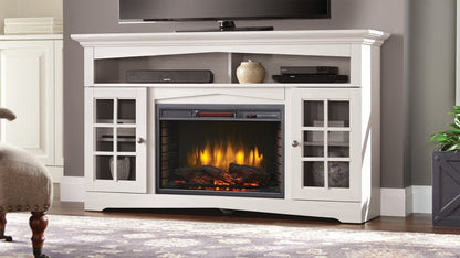 Huntley 59 Electric Fireplace TV Stand with Storage and Cable Management for TVs up to 65- White|Meuble pour téléviseur Huntley de 59 po avec foyer électrique, rangement et système de gestion des câbles pour téléviseurs jusqu’à 65 po - blanc