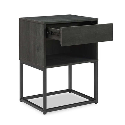 Table de chevet Fynn à 1 tiroir avec étagère de rangement, 18 L x 25,75 H - Marron/Noir | Table de nuit Fynn de 18 po (l) x 25,75 po (H) à 1 tiroir avec tablette de rangement - brune et noire