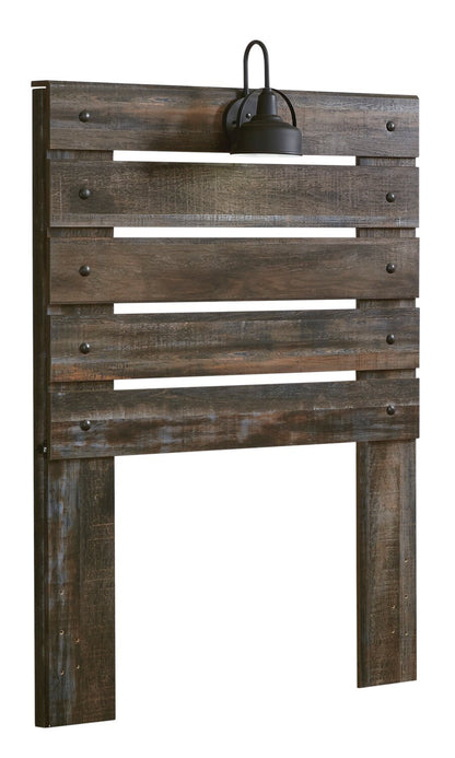 Tête de lit à panneau Abby avec lumière LED et ports USB pour enfants, marron - Taille simple | Tête de lit à panneau Abby avec éclairage à DEL et ports USB, brune - format allumé simple